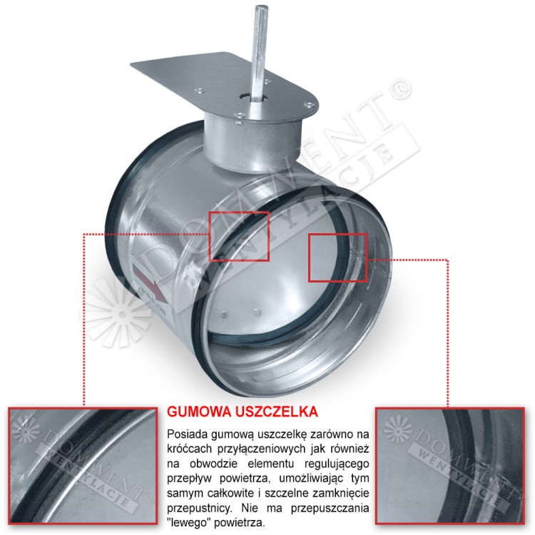 Przepustnica wentylacyjna pod siłownik